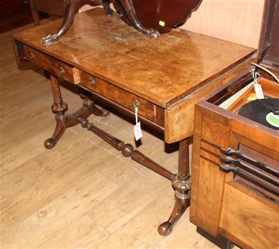 A reproduction burr walnut sofa table W.110cm